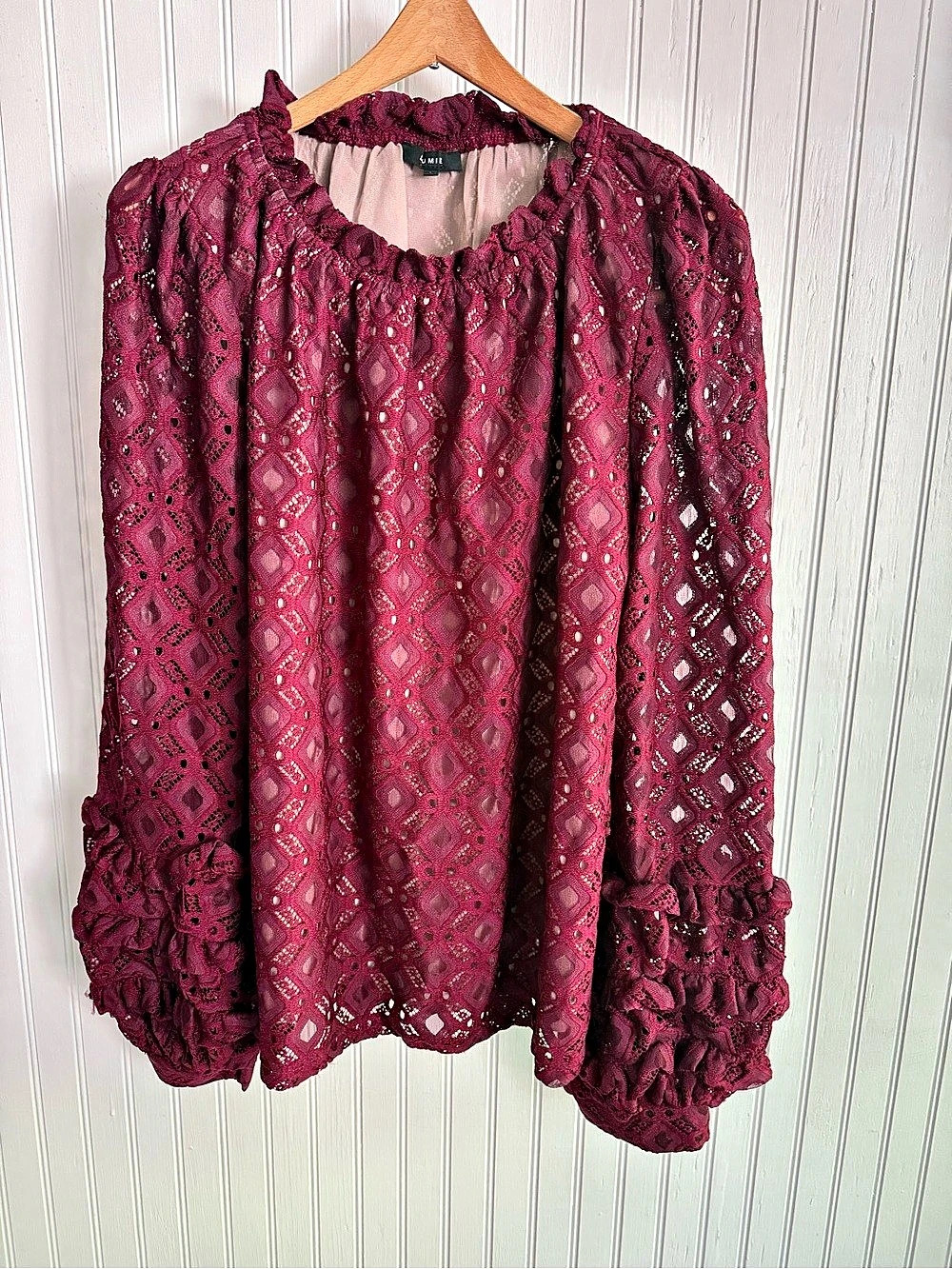 LUMIE Maroon Lace Blouse Size Large - Purple Holiday Blouse